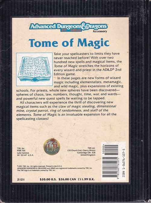 Advanced Dungeons & Dragons 2nd Edition - Tome of Magic (C Grade) (Genbrug)